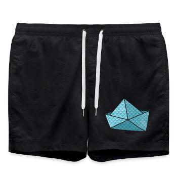 Paper boat fish shed holiday ready ship boat - Swim Trunks - black - Front - AI Model Male 185 light (185cm)