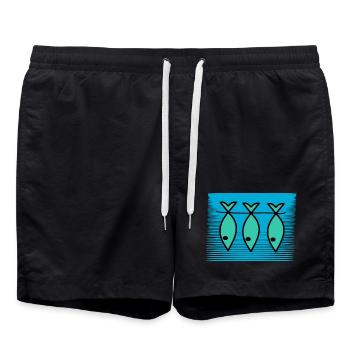 FISH. APRIL FOOL. HOLIDAY. SUMMER. HUMOR - Swim Trunks - black - Front - AI Model Male 185 light (185cm)