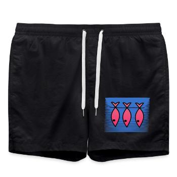 FISH. APRIL FOOL. HOLIDAY. SUMMER. HUMOR - Swim Trunks - black - Front - AI Model Male 185 light (185cm)