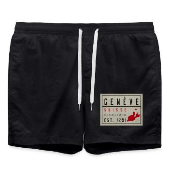 Genève Suisse Capitale de la Paix Millésime - Short de bain - noir - Devant - AI Model Male 185 light (185cm)