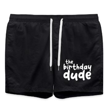 the birthday dude birthday girl saying funny - Swim Trunks - black - Front - AI Model Male 185 light (185cm)