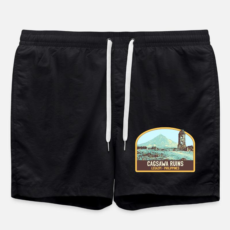 Ruinen von Cagsawa, Vulkan Mayon, Philippinen - Badeshorts - Schwarz