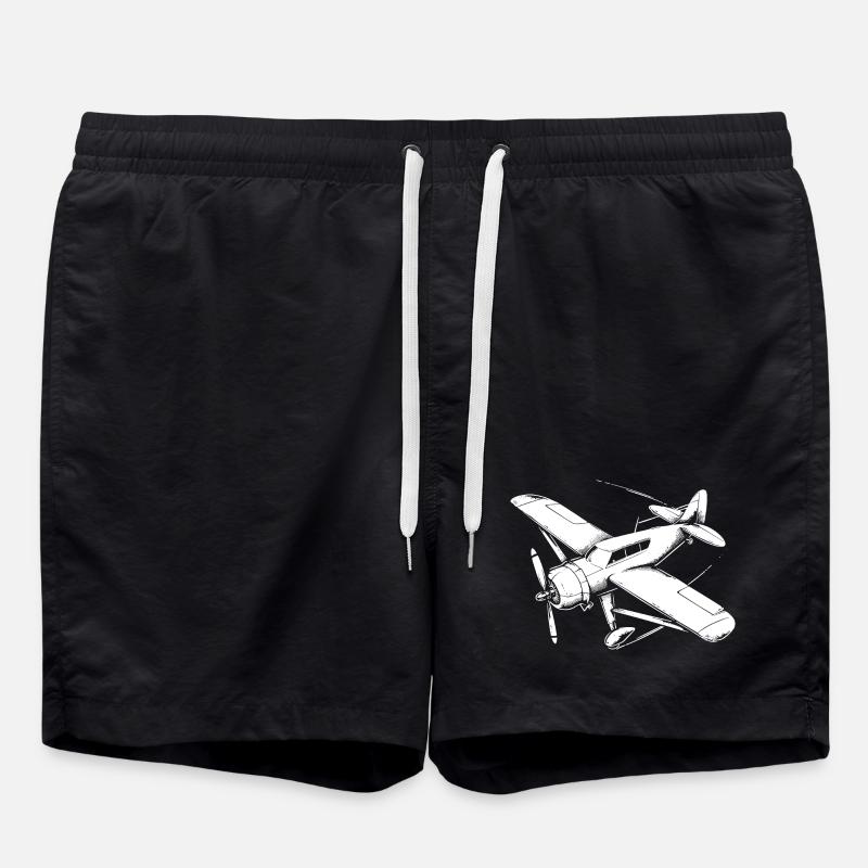 Propeller Plane Drawing - Swim Trunks - black