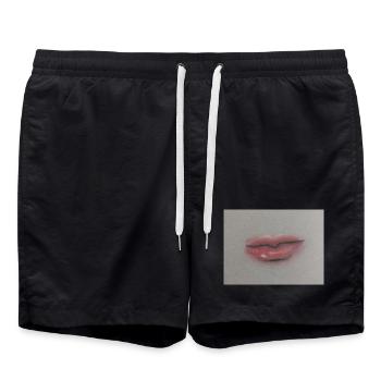 Lip art expressif sur feuille grise - Short de bain - noir - Devant - AI Model Male 185 light (185cm)