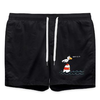 Drollige Möwe Watt Is - Badeshorts - Schwarz - Vorne - AI Model Male 185 light (185cm)