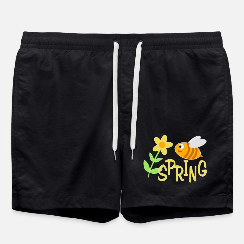 Fröhliche Bienchen mit Blumenmotiv - Badeshorts - Schwarz