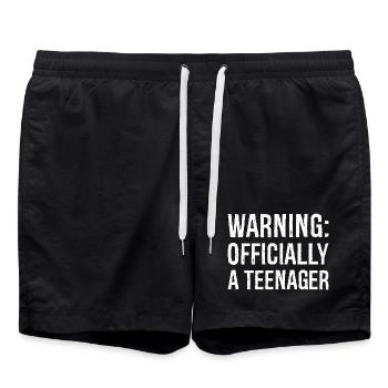 warning officially a teenager - Swim Trunks - black - Front - AI Model Male 185 light (185cm)