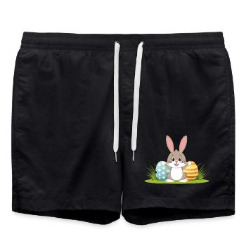 Happy Easter bunny with colorful Easter eggs - Swim Trunks - black - Front - AI Model Male 185 light (185cm)