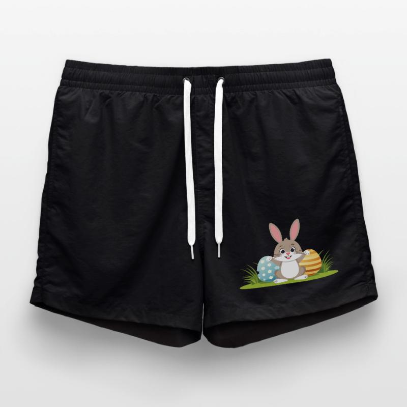 Happy Easter bunny with colorful Easter eggs Swim Trunks