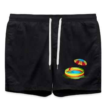 Colorful paddling pool with umbrella and ball - Swim Trunks - black - Front - AI Model Male 185 light (185cm)