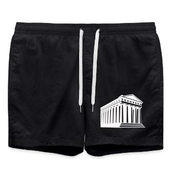 Ancient Greek temple illustration - Swim Trunks - black - Front - AI Model Male 185 light (185cm)