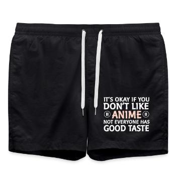 Not everyone likes anime saying - Swim Trunks - black - Front - AI Model Male 185 light (185cm)