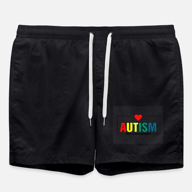 Regenbogen-Autismus mit Herz - Badeshorts - Schwarz