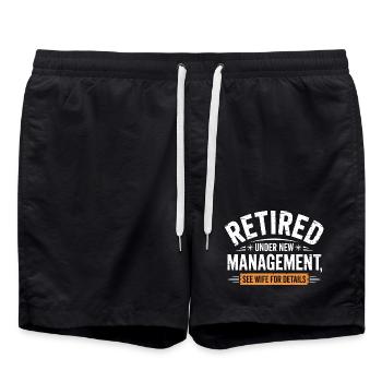 Retired Under New Management See Wife - Swim Trunks - black - Front - AI Model Male 185 light (185cm)