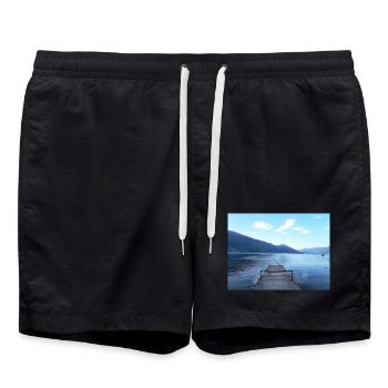View of Lake Maggiore - Swim Trunks - black - Front - AI Model Male 185 light (185cm)