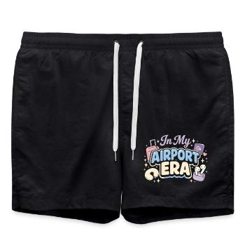 Reiseangst-humor, Flughafen-chaos, Fliegen Ist - Badeshorts - Schwarz - Vorne - AI Model Male 185 light (185cm)