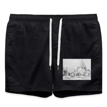 Ols Kirke, Bornholm - Badeshorts - Schwarz - Vorne - AI Model Male 185 light (185cm)