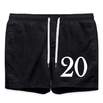 20. 20. JAHRESTAG. 20-JÄHRIGES JUBILÄUM. 20 JAHRE. - Badeshorts - Schwarz - Vorne - AI Model Male 185 light (185cm)
