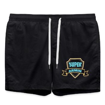 Super Armin Schild-Badge - Badeshorts - Schwarz - Vorne - AI Model Male 185 light (185cm)