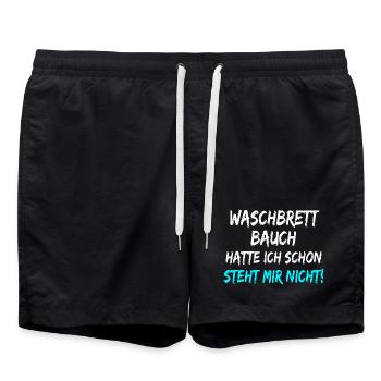 Waschbrett Bauch Hatte Ich Schon Steht Mir Nicht!  - Badeshorts - Schwarz - Vorne - AI Model Male 185 light (185cm)