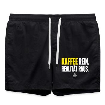 Realität Raus und Kaffee Rein - Badeshorts - Schwarz - Vorne - AI Model Male 185 light (185cm)