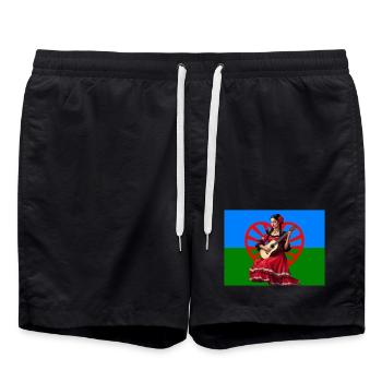 Flamenco guitare rouge sur fond tricolore - Short de bain - noir - Devant - AI Model Male 185 light (185cm)