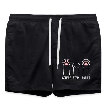 Schere Stein Papier Spiel süße Katzenpfote Katzen - Badeshorts - Schwarz - Vorne - AI Model Male 185 light (185cm)