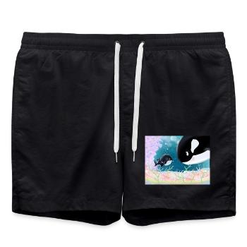 Kleine Orca-Freundschaft Unterwasser - Badeshorts - Schwarz - Vorne - AI Model Male 185 light (185cm)