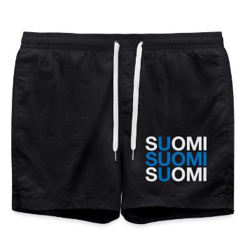 FINLANDE Suomi Drapeau finlandais - Short de bain - noir - Devant - AI Model Male 185 light (185cm)