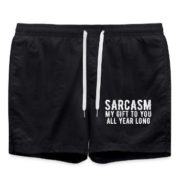 Sarcasm | my gift to you all year long - Swim Trunks - black - Front - AI Model Male 185 light (185cm)