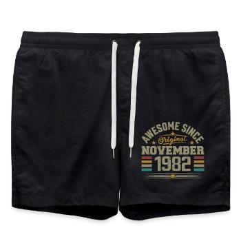 Novembre 1982 Cadeau Anniversaire | November 1982 - Short de bain - noir - Devant - AI Model Male 185 light (185cm)