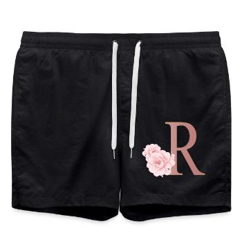 Lettre R avec des fleurs - Short de bain - noir - Devant - AI Model Male 185 light (185cm)
