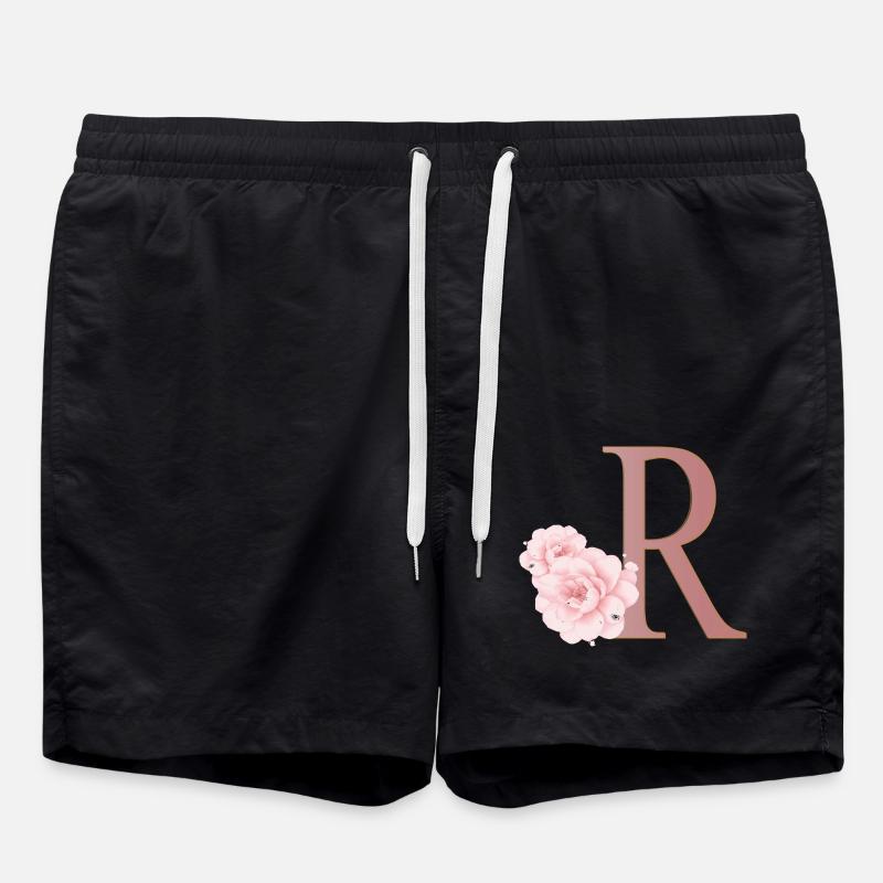 Letter R with flowers - Swim Trunks - black