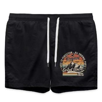 Vintage Born in 2015 | 10th Anniversary Gift 2015 - Swim Trunks - black - Front - AI Model Male 185 light (185cm)