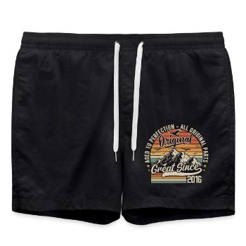 Vintage Born in 2016 | 9th Anniversary Gift 2016 - Swim Trunks - black - Front - AI Model Male 185 light (185cm)