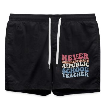 Never Underestimate a Public School Teacher - Swim Trunks - black - Front - AI Model Male 185 light (185cm)