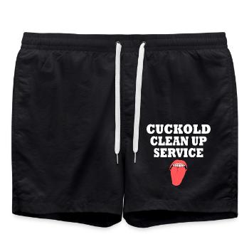 Cuckold cleanup service - Swim Trunks - black - Front - AI Model Male 185 light (185cm)