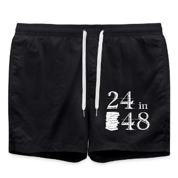 24 In 48 Funny Book Lovers - Swim Trunks - black - Front - AI Model Male 185 light (185cm)