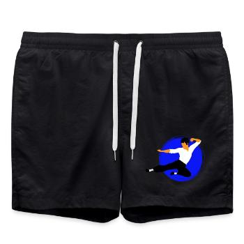 Karate Flying Kick in Blue Circle - Swim Trunks - black - Front - AI Model Male 185 light (185cm)