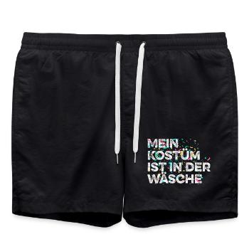 “Mein Kostüm ist in der Wäsche" Karneval - Badeshorts - Schwarz - Vorne - AI Model Male 185 light (185cm)