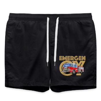 Feuerwehr Notruf - Badeshorts - Schwarz - Vorne - AI Model Male 185 light (185cm)