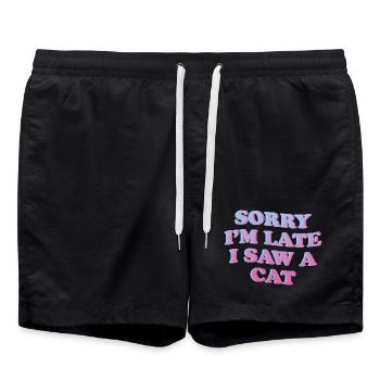 Désolé, je suis en retard – Cat Lover Saying - Short de bain - noir - Devant - AI Model Male 185 light (185cm)