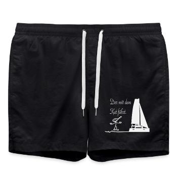 Katzkapitän am Segelboot - Badeshorts - Schwarz - Vorne - AI Model Male 185 light (185cm)
