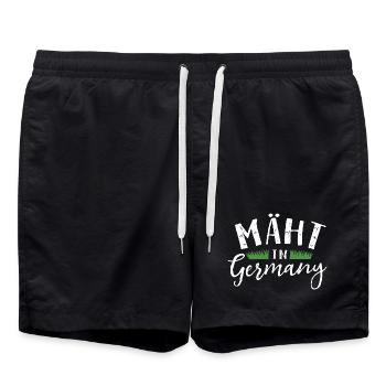 Mäht in Germany - Rasenmäher - Mähen - Wortspiel - Badeshorts - Schwarz - Vorne - AI Model Male 185 light (185cm)