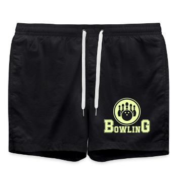Retro Bowling Design in Neon Grün - Badeshorts - Schwarz - Vorne - AI Model Male 185 light (185cm)