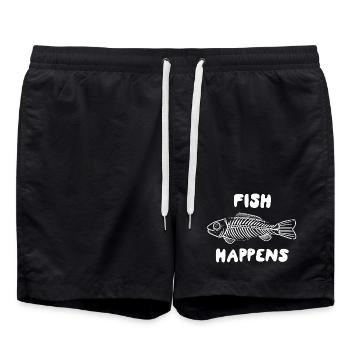 Fish Happens – Funny Fish Skeleton Design - Swim Trunks - black - Front - AI Model Male 185 light (185cm)