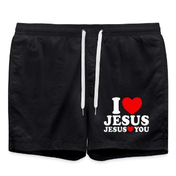 Ich liebe Jesus Jesus liebt dich Christlicher Glau - Badeshorts - Schwarz - Vorne - AI Model Male 185 light (185cm)