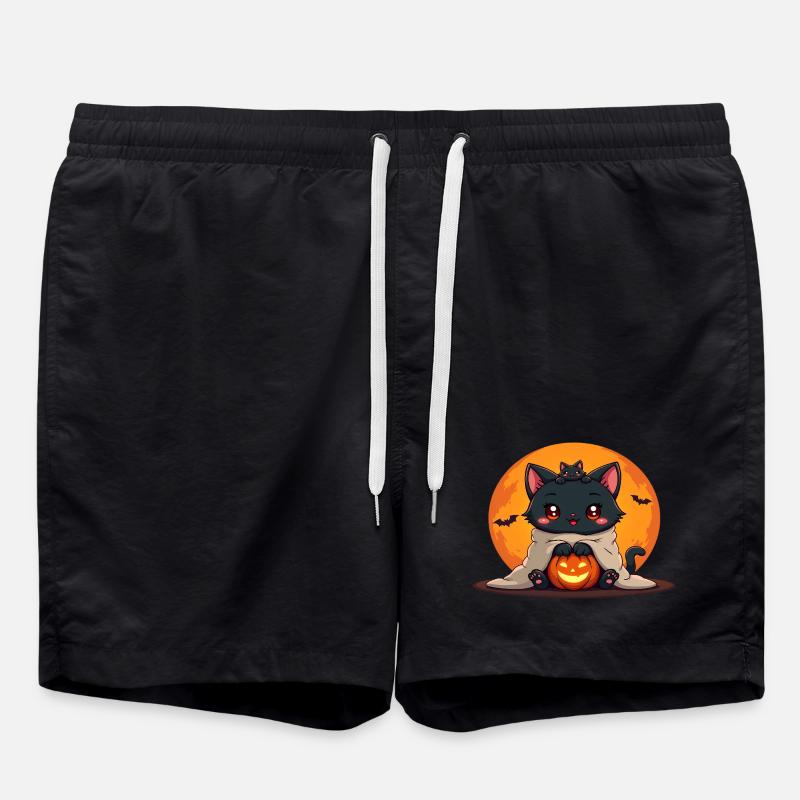 Chat d’Halloween avec citrouille d’Halloween - Short de bain - noir
