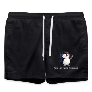 Citation du pingouin mignon « Glisser vers le succès » - Short de bain - noir - Devant - AI Model Male 185 light (185cm)