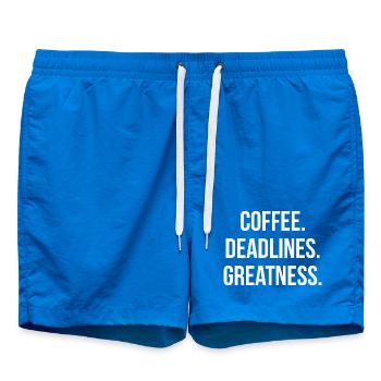COFFEE. DEADLINES. GREATNESS. | Greyline Official - Swim Trunks - cobalt blue - Front